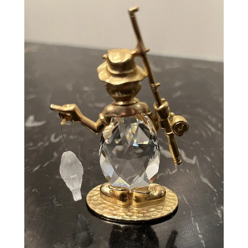 Vintage Manon 1984 Clown Fisherman With Crystal Belly & Fishing Pole Gold 2.75